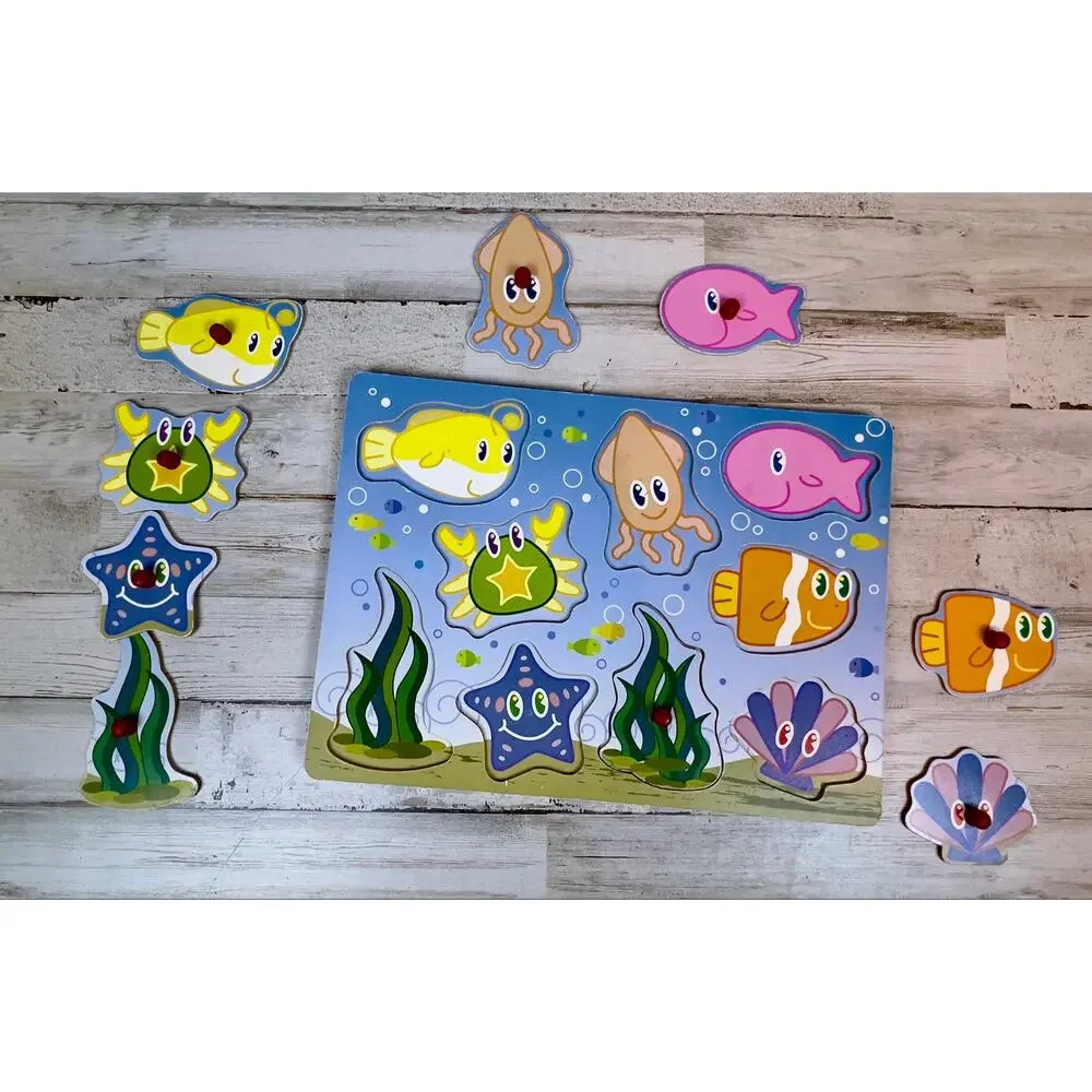 Vintage Wooden Tray Puzzles Set of 3 Transportation Dinosaurs Under the Sea